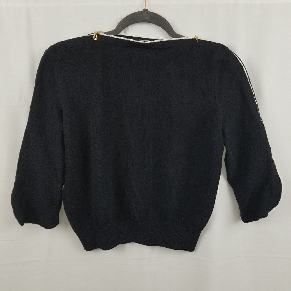 St John Knit Black White Zip Boat Neck Sweater